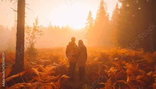 Obraz jesień w lesie jelenie ludzie klimat ciepło natura border