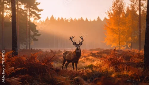 Obraz jesień w lesie jelenie ludzie klimat ciepło natura border