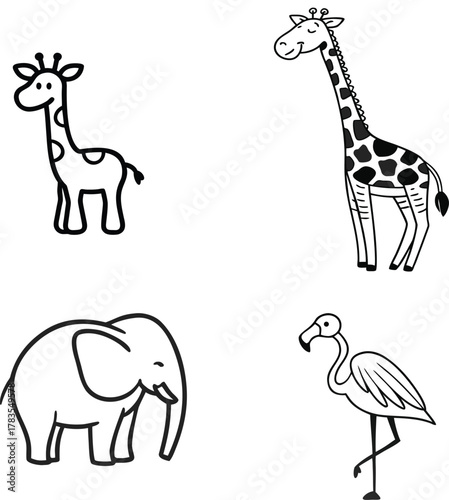 Photography set of funny cartoon animals