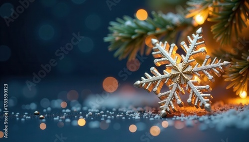 Elegant gold & silver snowflake design with stars & glitter , holiday, new years card, season's greetings