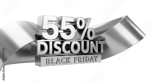 A Silver 55% Discount Black Friday Banner Isolated Transparent