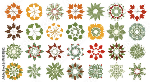 Seasonal Leaf Mandala Vector Set – Nature Inspired Floral Geometric Pattern Collection for Decorative Design