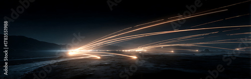 Night Tracer Trails Drone Missiles Streaking Across the Sky