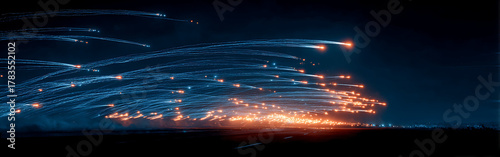 Stunning night drone footage captures a massive salvo of missile launches, their glowing trails streaking across the dark expanse