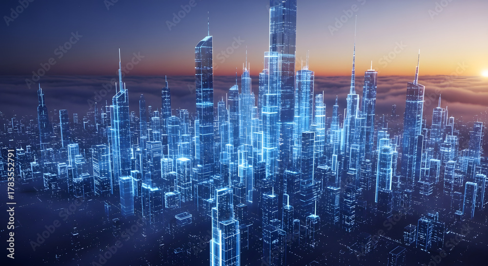 Fototapeta premium Holographic Cyber City Skyline