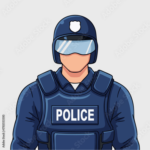 Police officer in full tactical gear ready for duty and action.