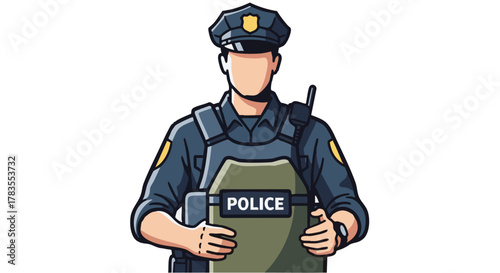 Police officer in uniform with body armor, ready for duty and service.