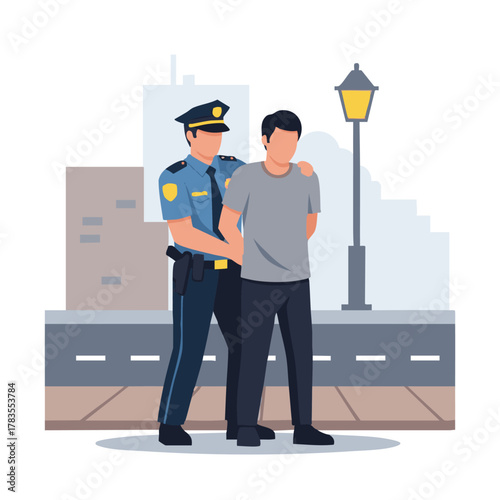 Police Officer Arresting a Man on the Street, Law Enforcement Action.