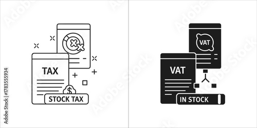 Stock tax and vat black glyph icon