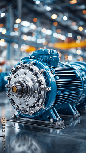 Wallpaper Mural Modern industrial blue electric motor with metallic details, mounted on factory equipment.
 Torontodigital.ca