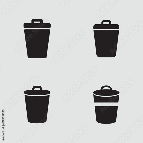 Office Trash Bin Waste Disposal Solid Icons Set