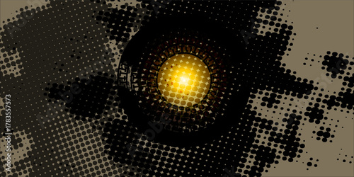 Abstract digital art featuring a glowing orb surrounded by a halftone dot pattern. Modern and dynamic, ideal for backgrounds, textures, or design elements. High-resolution, vector-based