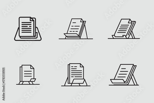 File Stand Document Holder Outline Icons Set