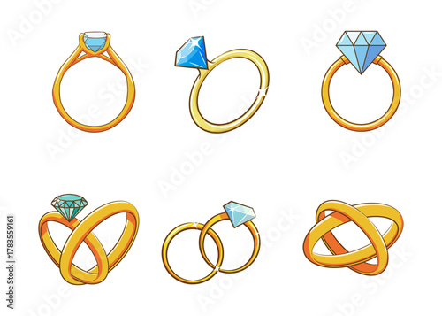 Golden Rings with Blue Diamonds Collection