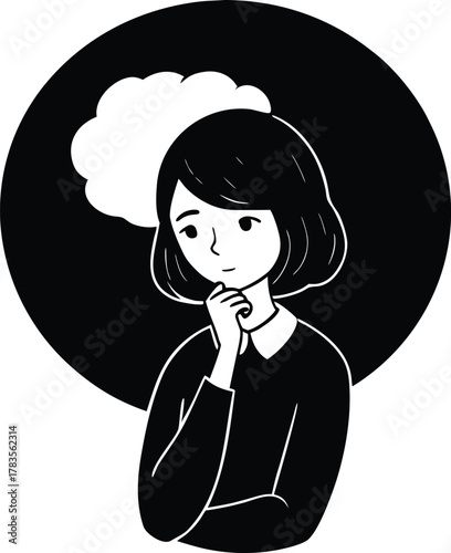 Young woman with a cloud of thought above her head