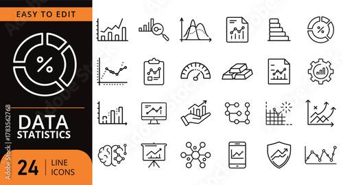 Collection of data statistics and analytics icons for business and finance