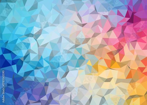 Vibrant abstract low-poly background with a diverse spectrum of colorful faceted shapes, creating a dynamic and modern geometric design
