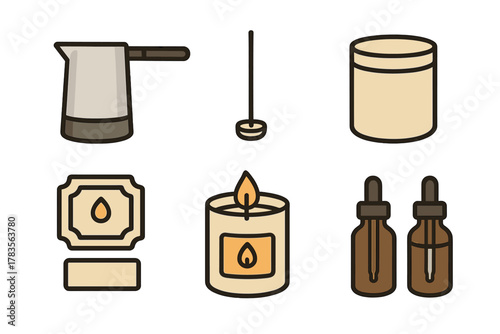 Homemade candle making supplies set including wax melter, wick, jar, and essential oil droppers