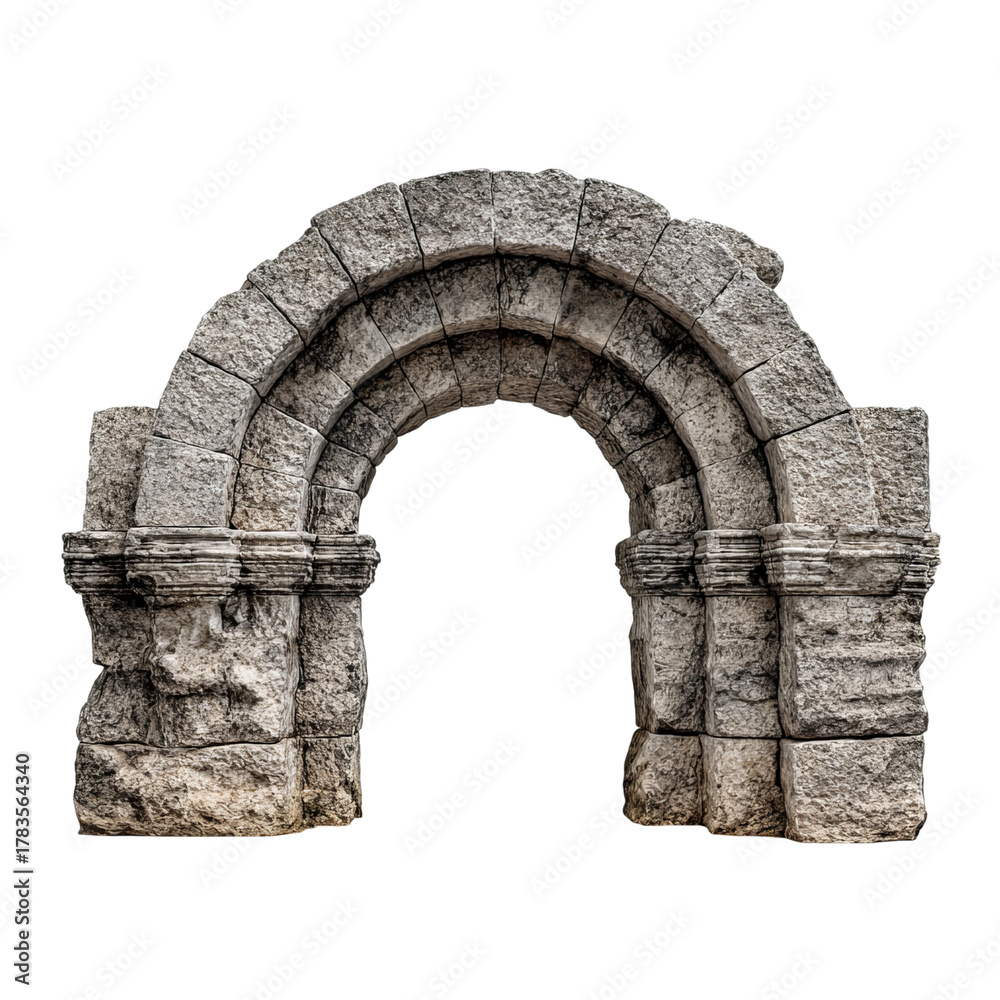 Fototapeta premium Ancient Roman Stone Archway isolated on a transparent background