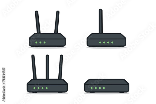 Modern Wi-Fi routers and network modems with various antenna configurations
