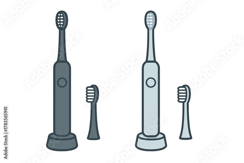Pair of modern electric toothbrushes with spare heads for daily dental hygiene