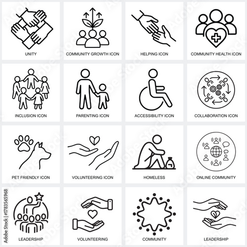 Minimalist Modern community linear illustration icon set