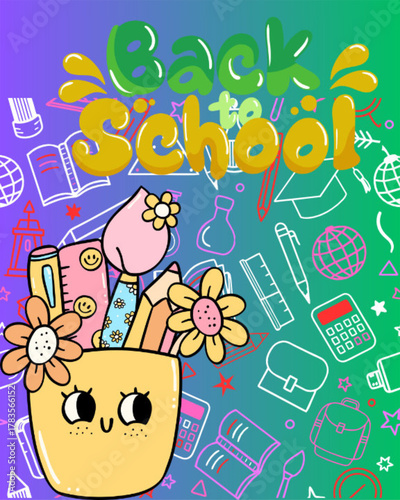 Back to School: A vibrant and colorful illustration that captures the joy of returning to school, with whimsical elements and playful imagery.