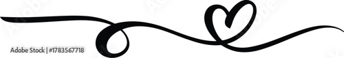 Elegant Black Swirl Line with Heart Shape on White Background