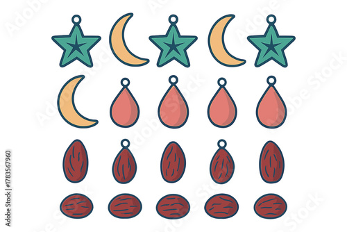 Islamic holiday charms collection featuring stars crescent moons dates and teardrop shapes
