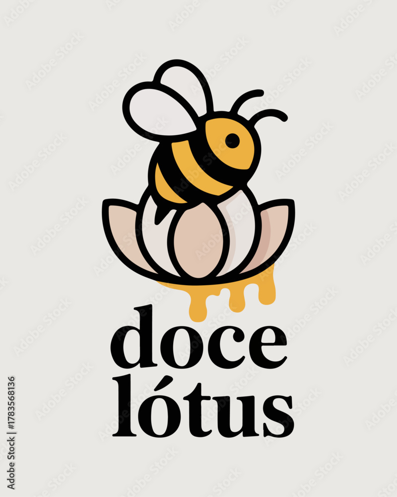 Naklejka premium Minimalist Candy Shop Logo with Bee and Lotus
