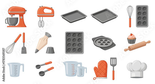 Baking Utensils and Tools Collection for Culinary Creations.