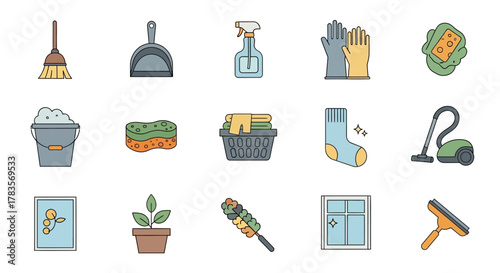 Cleaning Supplies and Tools - A Colorful Collection for Home Care.