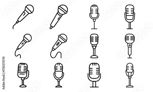 Education and School Line Icons Set – Stars, Tree, Eraser, Exam Paper, Classroom, Uniform, Microphone, Piano, Glasses, Rocket, Solar System, and Study Desk Outline Symbols