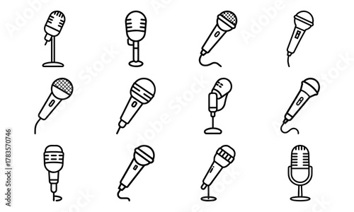 Education and School Line Icons Set – Stars, Tree, Eraser, Exam Paper, Classroom, Uniform, Microphone, Piano, Glasses, Rocket, Solar System, and Study Desk Outline Symbols