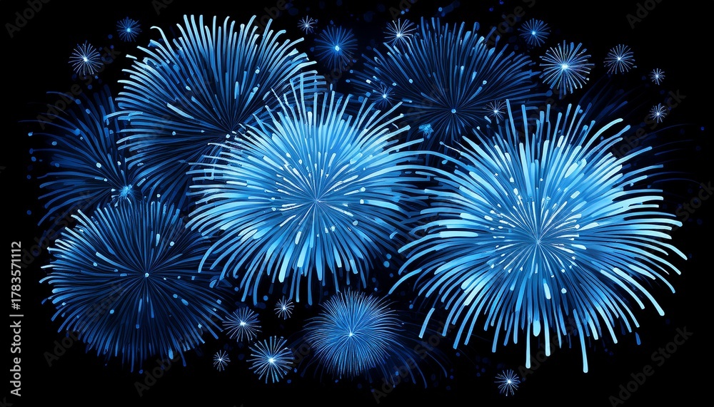 Fototapeta premium blue fireworks on black background with place for text