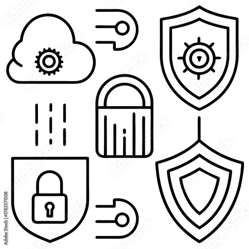 Cloud security and data protection with shields and padlock