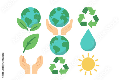 Collection of ecological and environmental symbols for sustainability and nature conservation