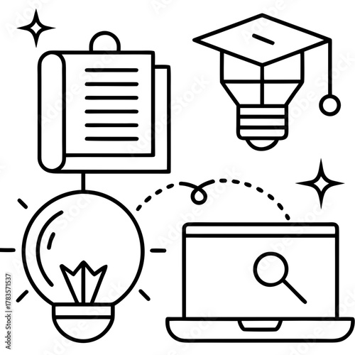 Education and learning concept with lightbulb, laptop, document, and graduation cap