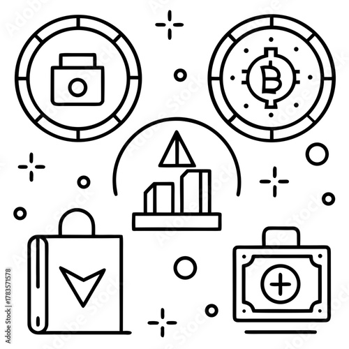 Financial investment and business growth illustration showcases diverse assets and strategies