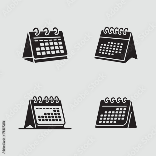Office Table Calendar Reminder Solid Icons Set