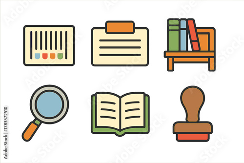 Colorful flat icons set for learning, documentation, research, and administration