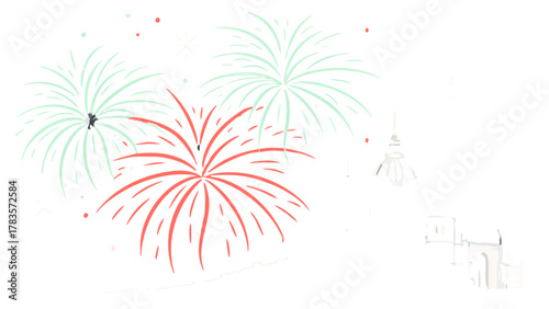 Celebratory fireworks display, with vibrant colors illuminating the night sky, creating a festive atmosphere for any occasion