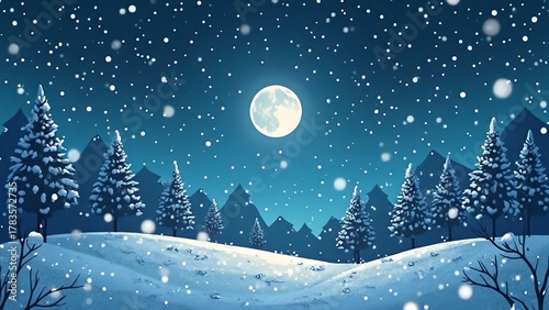 雪降る月夜の森｜Snowfall in Moonlit Forest