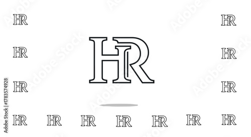 HR Monogram Serif Logo Design: A Clean Vector Cartoon Illustration Featuring the Letters 'H' and 'R' Intertwined, Presented on a White Background with Subtle Shadowing, Ideal for Branding and