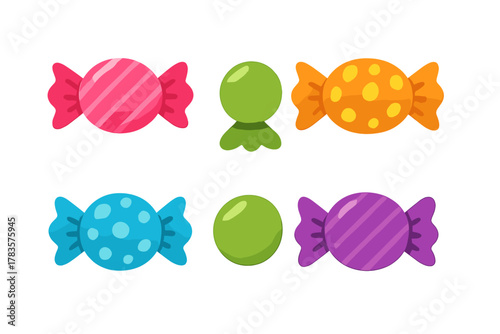 Vibrant assortment of wrapped and unwrapped confectionery treats and hard candies