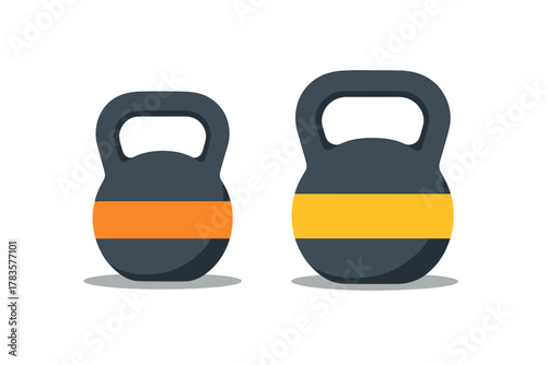 Pair of kettlebells with colored resistance bands for strength training and fitness workouts