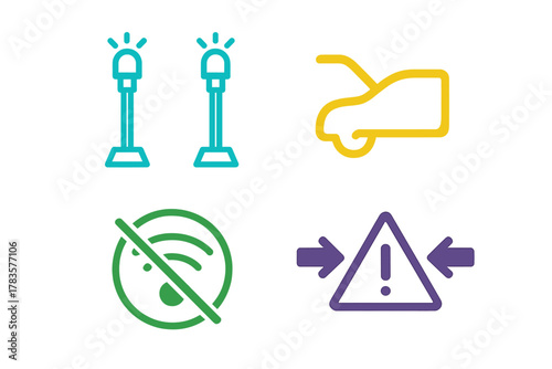 Wallpaper Mural Outline symbols depicting street lighting, vehicle door status, lost internet connection, and triangular warning sign Torontodigital.ca