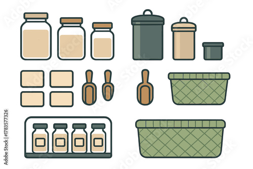Zero waste pantry storage containers and labels assortment