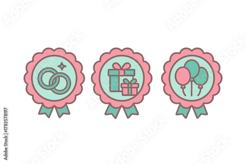 Three stylized award ribbons icons for celebration and event achievements