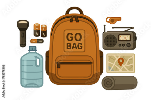 Essential items for emergency preparedness kit in survival backpack